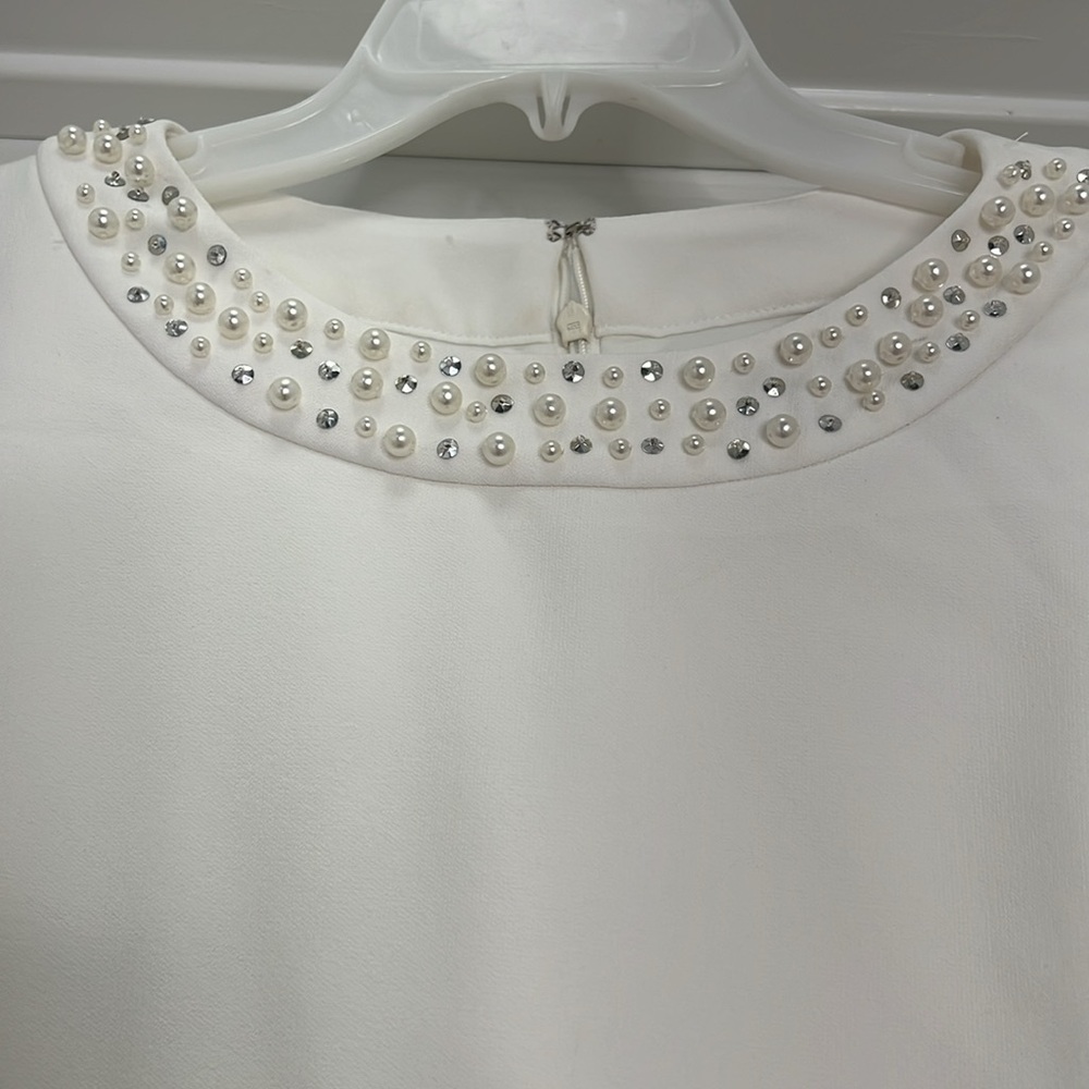 ✨ Chelsea Rose White Embellished Shift Dress – Size 16